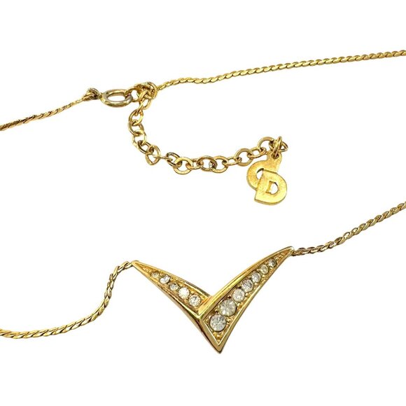 Christian Dior Thick "V" Necklace with Graduating Rhinstones - Goldplated - Picture 1 of 11